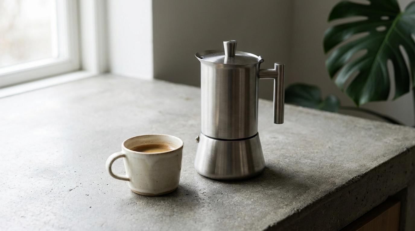 Rainforest Roast hero - moka pot editorial photo
