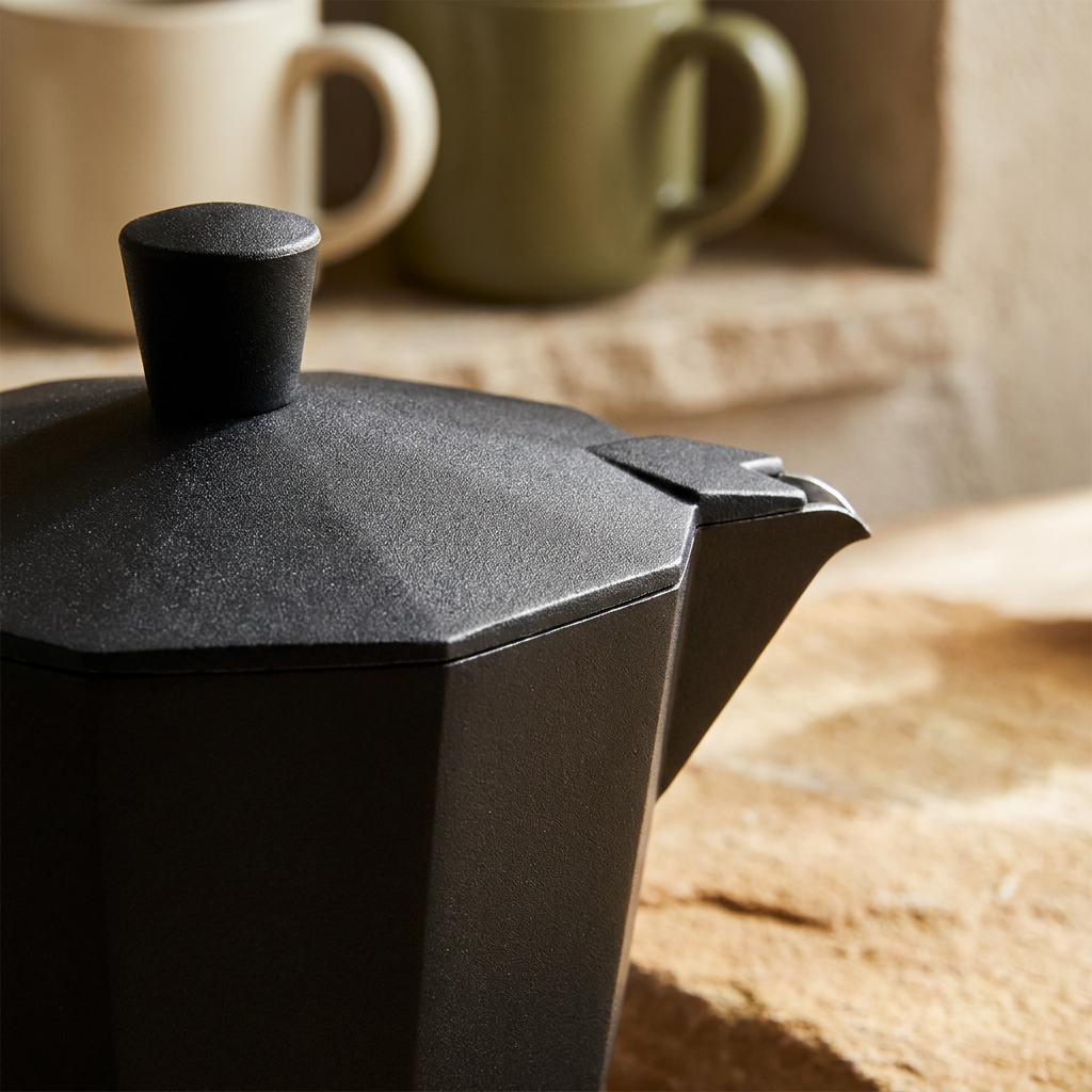 Moka pot spout and handle detail